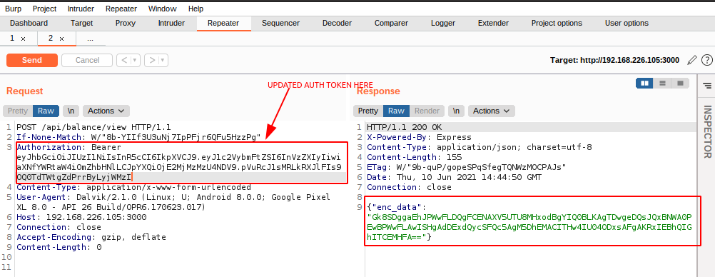 User2 JWT view balance repeater